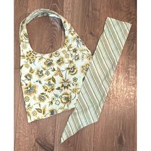 Brown White Green Floral Paisley Print Quilted Medium Size Shoulder Bag w/Scarf